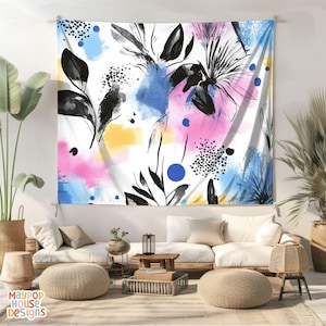 Large Maximalist Flower Wall Tapestry, Dopamine Trendy Girly Decor, Dopamine-Inducing Room Decor, Vibrant Dorm Room Art, Colorful Eclectic