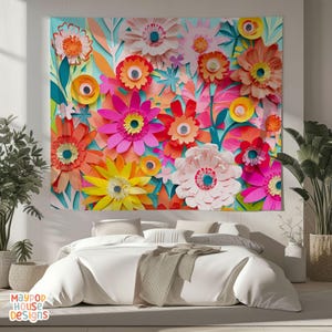 Maximalist Flower Wall Tapestry, Dopamine Trendy Girly Decor, Dopamine-Inducing Room Decor, Vibrant Dorm Room Art, Colorful Eclectic 6