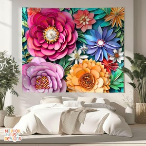 Large Maximalist Flower Wall Tapestry, Dopamine Trendy Girly Decor, Dopamine-Inducing Room Decor, Vibrant Dorm Room Art, Colorful Eclectic