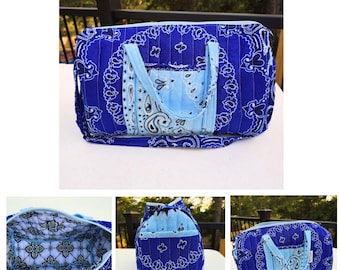Custom Bandana Mini Duffle Bag, Handmade Quilted Travel Bag,  Personalized Cosmetic Bag, Toiletry Bag, Weekend Essentials Bag, Custom Color