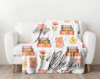 Personalized Book Reading Blanket, Custom Book Lover Throw, Book Blanket, Vintage Books Blanket, Gift for Reader, Unique Bookworm Gift