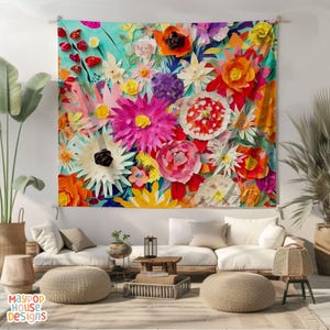 Maximalist Flower Wall Tapestry, Dopamine Trendy Girly Decor, Dopamine-Inducing Room Decor, Vibrant Dorm Room Art, Colorful Eclectic 2