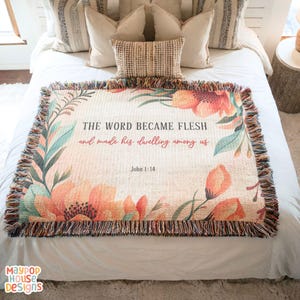 Christian Blanket Gift for Her, Bible Verse Woven Blanket, Inspirational Gift for Women, Faith-Based Throw Blanket