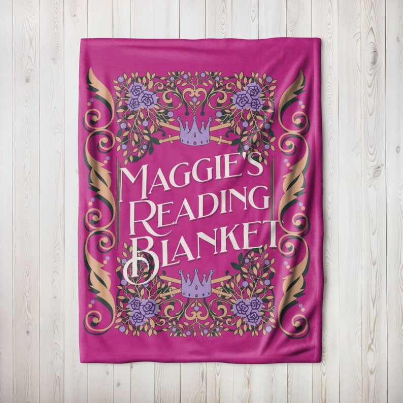 personalized velveteen plush blanket for someone who loves books and reading designed to look like a blue vintage book cover