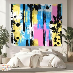 Large Maximalist Flower Wall Tapestry, Dopamine Trendy Girly Decor, Dopamine-Inducing Room Decor, Vibrant Dorm Room Art, Colorful Eclectic