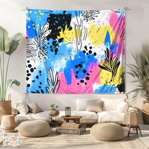 Large Maximalist Flower Wall Tapestry, Dopamine Trendy Girly Decor, Dopamine-Inducing Room Decor, Vibrant Dorm Room Art, Colorful Eclectic