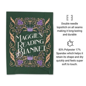 personalized velveteen plush blanket for someone who loves books and reading designed to look like a blue vintage book cover