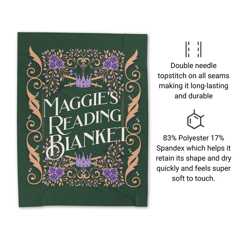 personalized velveteen plush blanket for someone who loves books and reading designed to look like a blue vintage book cover