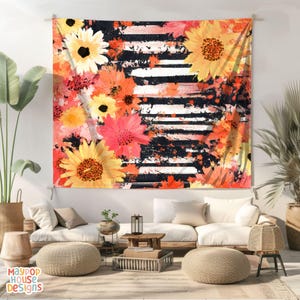 Large Maximalist Flower Wall Tapestry, Dopamine Trendy Girly Decor, Dopamine-Inducing Room Decor, Vibrant Dorm Room Art, Colorful Eclectic