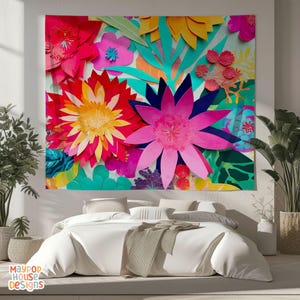 Maximalist Flower Wall Tapestry, Dopamine Trendy Girly Decor, Dopamine-Inducing Room Decor, Vibrant Dorm Room Art, Colorful Eclectic 4