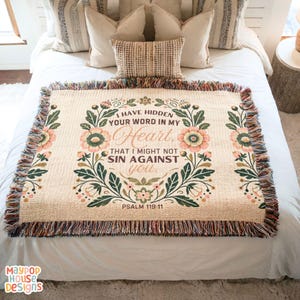 Christian Blanket Gift for Her, Bible Verse Woven Blanket, Inspirational Gift for Women, Faith-Based Throw Blanket