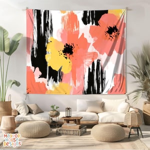 Large Maximalist Flower Wall Tapestry, Dopamine Trendy Girly Decor, Dopamine-Inducing Room Decor, Vibrant Dorm Room Art, Colorful Eclectic