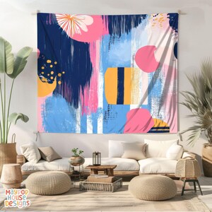 Large Maximalist Flower Wall Tapestry, Dopamine Trendy Girly Decor, Dopamine-Inducing Room Decor, Vibrant Dorm Room Art, Colorful Eclectic