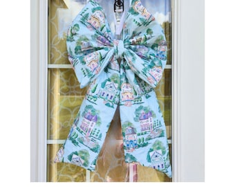Large Quilted Door Bow, Lenox Spice Village Fabric Bow, Cottage Home Decor, Front Door Hanger, Decorative Oversized Bow