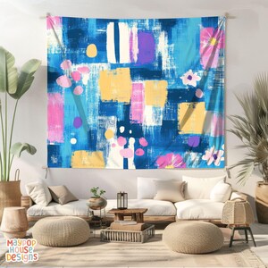 Large Maximalist Flower Wall Tapestry, Dopamine Trendy Girly Decor, Dopamine-Inducing Room Decor, Vibrant Dorm Room Art, Colorful Eclectic