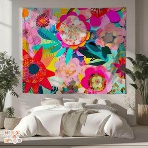 Maximalist Flower Wall Tapestry, Dopamine Trendy Girly Decor, Dopamine-Inducing Room Decor, Vibrant Dorm Room Art, Colorful Eclectic 10