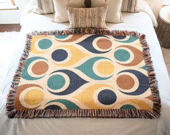 Retro Mid Century Modern Blanket, Abstract Geometric Design Couch Throw, Woven Tapestry Style Blanket Perfect for Home Decor Housewarming