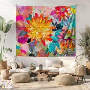 Maximalist Flower Wall Tapestry, Dopamine Trendy Girly Decor, Dopamine-Inducing Room Decor, Vibrant Dorm Room Art, Colorful Eclectic 8