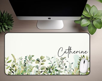 Personalized Extra Large Floral Desk Mat, Cute Flower Desk Pad, Custom Nature Deskmat, Eucalyptus Desk Pad Aesthetic, Christmas Gift for Her