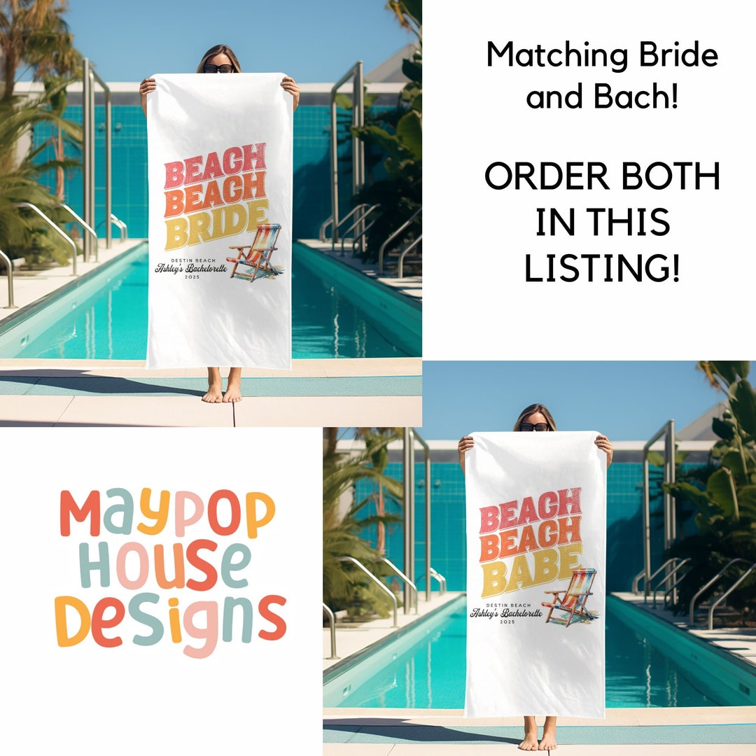 Personalized Bachelorette Beach Towel, Customized Bridesmaid Gift, Matching Beach Towel for