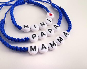 Mama Papa Mini Bracelet Set, Bracelet Mama Mini, Matching Family Bracelet Set, Mother-Father-Child Bracelet Set, Gift for Birth, Family Gift