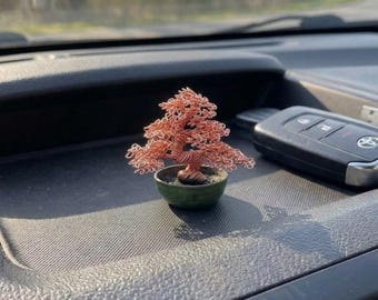 Sculpture miniature en bonsaï en fil de cuivre, décoration de tableau de bord de voiture