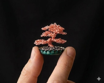 Sculpture de bonsaï en fil de cuivre, décoration de bureau zen, cadeau de 7e anniversaire