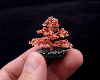 Sculpture miniature d'arbre en cuivre, bonsaï en fil de fer fabriqué à la main, décoration de bureau zen, micro-verdure, petite plante de bureau, cadeau pour mari, décoration de bureau