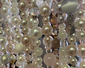 Crystal & Pearl Bead Curtain divider. Glass, natural gemstone. 49 strands. 80-82 inches long. Over 330 linear ft!