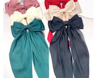 6 PCS Women Large Bow Hairpin Summer Chiffon Big Bowknot Stain Bow Barrettes Women Solid Color Ponytail Clip Hair Accessories
