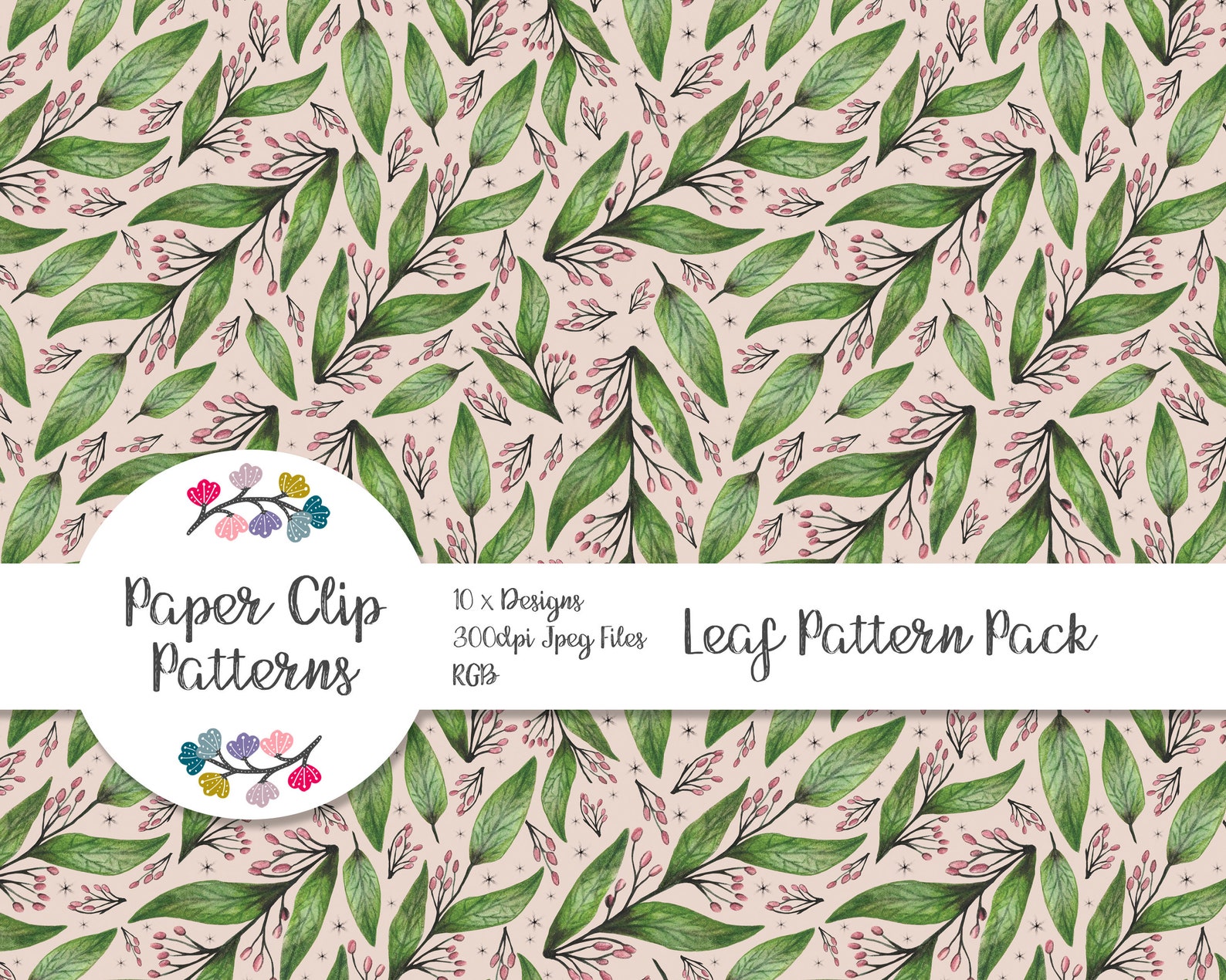 Leaf Pattern Paper Leaves Digital Paper Watercolour Pattern | Etsy