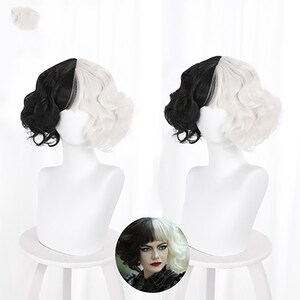 Cruella De Vil Half Black Half White Wig Short Hair Wig Etsy Cruella De Vil Half Black Half White Wig Short Hair Wig Etsy