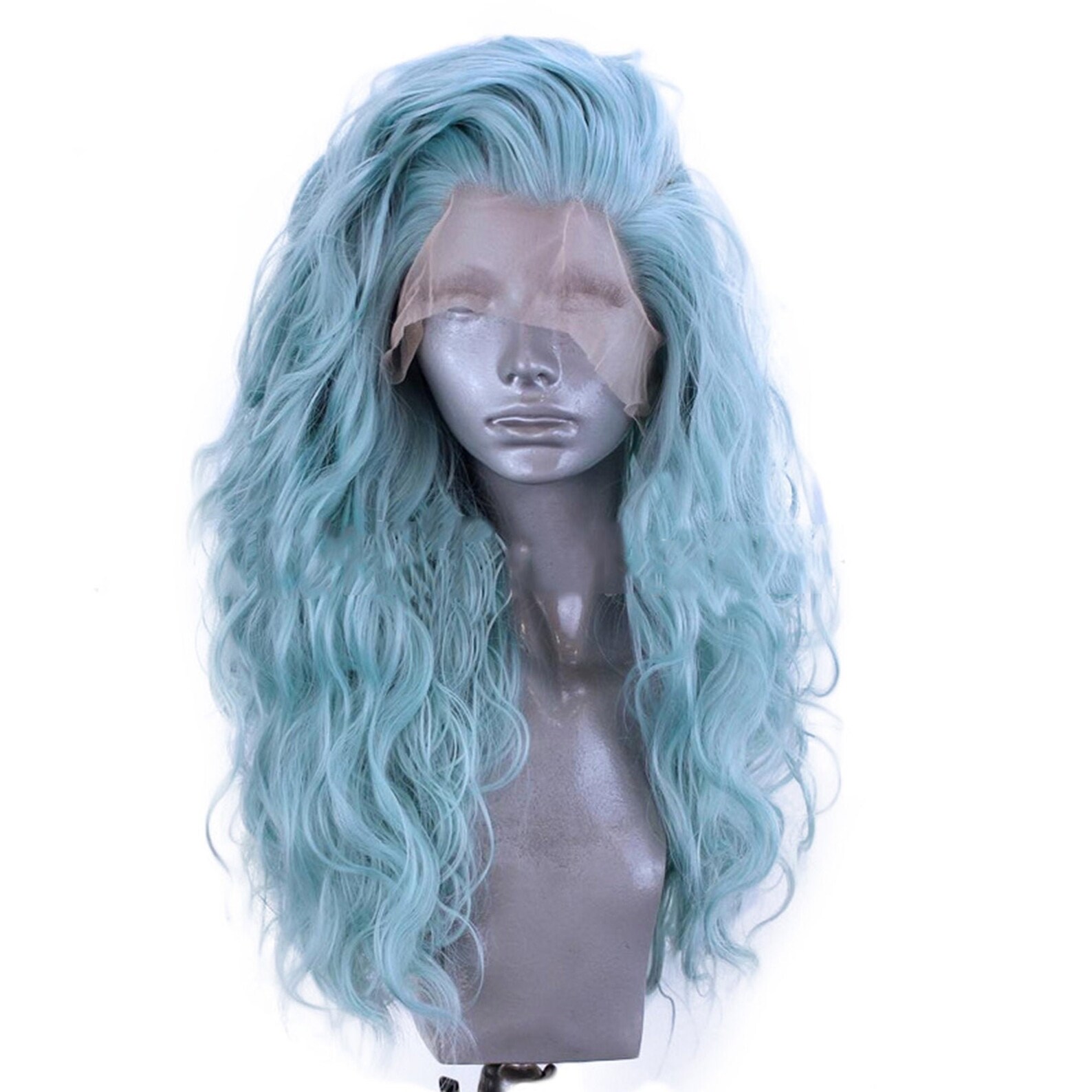 Light Blue Wig Women Curly Hair Long Curly Wigs European Etsy