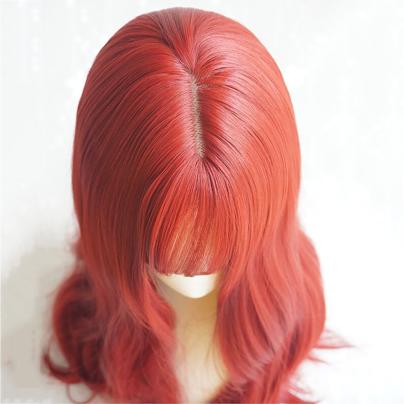 Orange Red Wavy Hair Wig and Bangs Natural Wig Long Wavy Etsy
