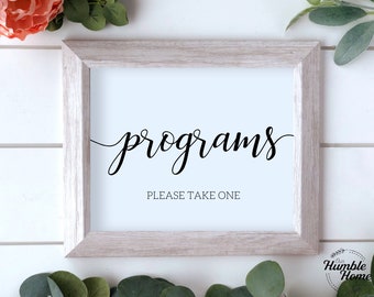Programs Please Take One Sign, Programs Wedding Sign, Programs Printable, Printable Wedding Signs, Instant Download Programs Sign