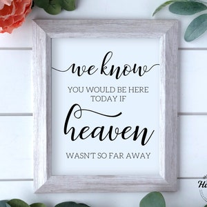 We Know You Would Be Here If Heaven Wasn&#39;t So Far Away Sign, Wedding Memory Sign, In Loving Memory, Wedding Memorial Table, Instant Download