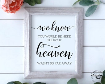 We Know You Would Be Here If Heaven Wasn't So Far Away Sign, Wedding Memory Sign, In Loving Memory, Wedding Memorial Table, Instant Download