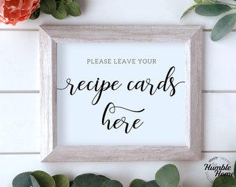 Please Leave Your Recipe Cards Here Sign, Recipe Cards Sign, Bridal Shower Recipe Cards Sign, Bridal Shower Signs, Wedding Signs