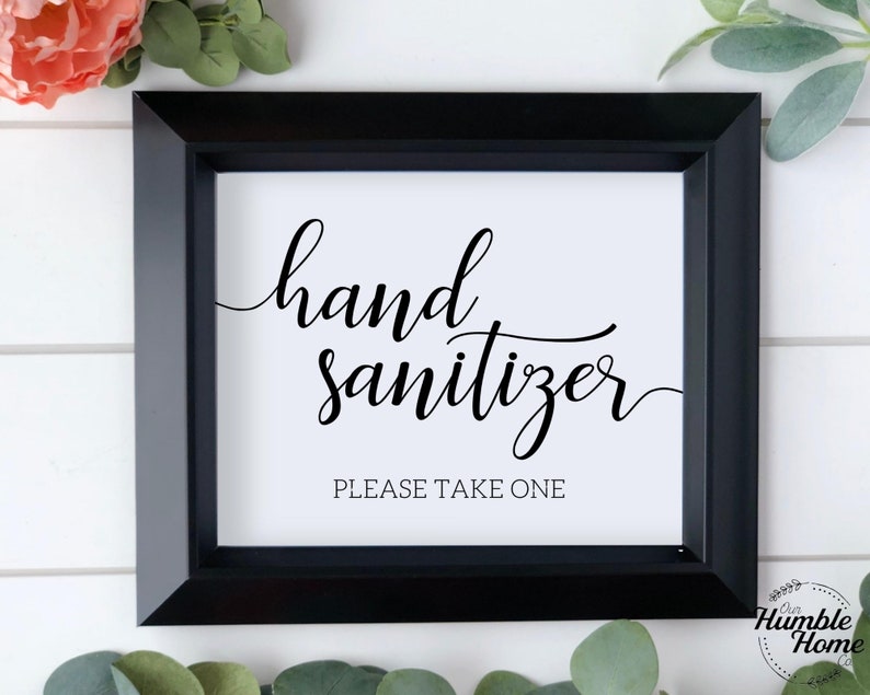 Cartello disinfettante per le mani, cartelli stampabili per matrimonio, per favore prendi un cartello, cartelli per cerimonia di matrimonio, download istantaneo, disinfettante per le mani per favore prendine uno immagine 2