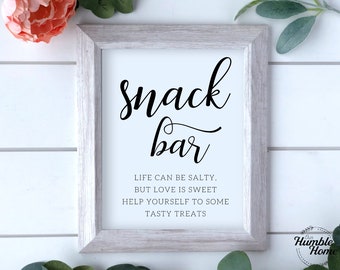 Letrero de snack bar, la vida puede ser salada pero el amor es dulce, snack bar de bodas, letrero de refrigerios nocturnos, letrero de mesa de refrigerios de boda