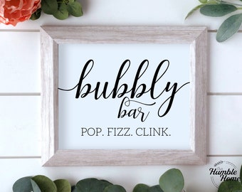 Bubbly Bar Sign, Bridal Shower Mimosa Bar Signs, Pop Fizz Clink Sign, Bridal Shower Signs, Bridal Shower Decor, Bachelorette Party Signs