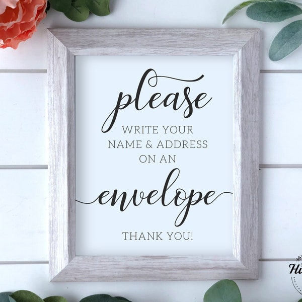 Please Write Your Name And Address On An Envelope Sign, Wedding Envelope Signs, Bridal Shower Sign, Wedding Reception Signs