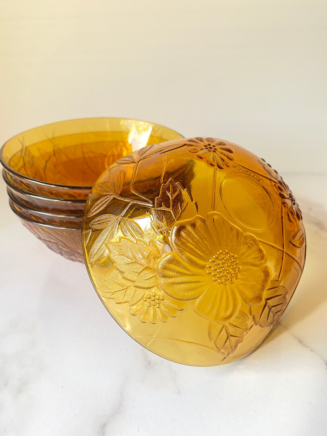 Set of 5 Amber glass vintage dessert bowls lovely pressed Etsy