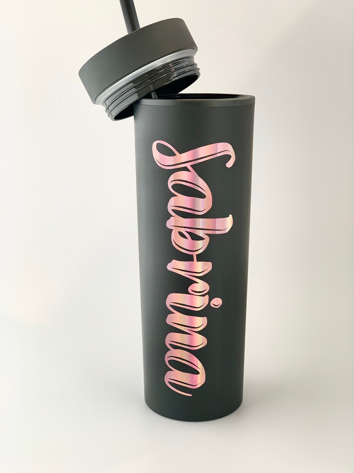 Personalized 16 oz Skinny Tumbler Water Bottle With Straw Etsy