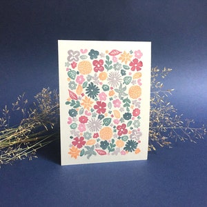 Carte postale Fleurs multicolore linogravure