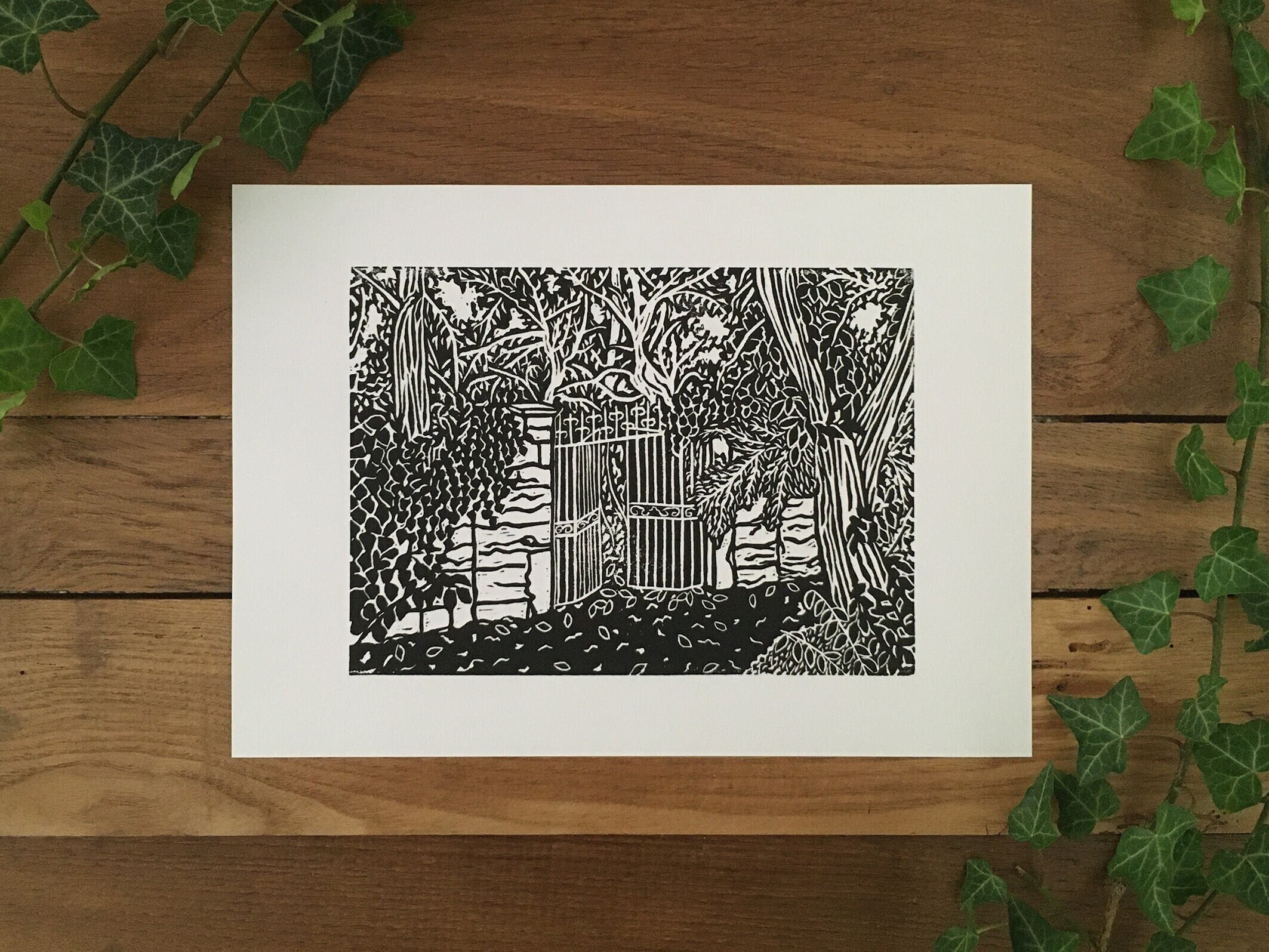 Affiche Poster A4 Conte Lll Forêt Gravure sur Lino Noire Pour Décoration Intérieure