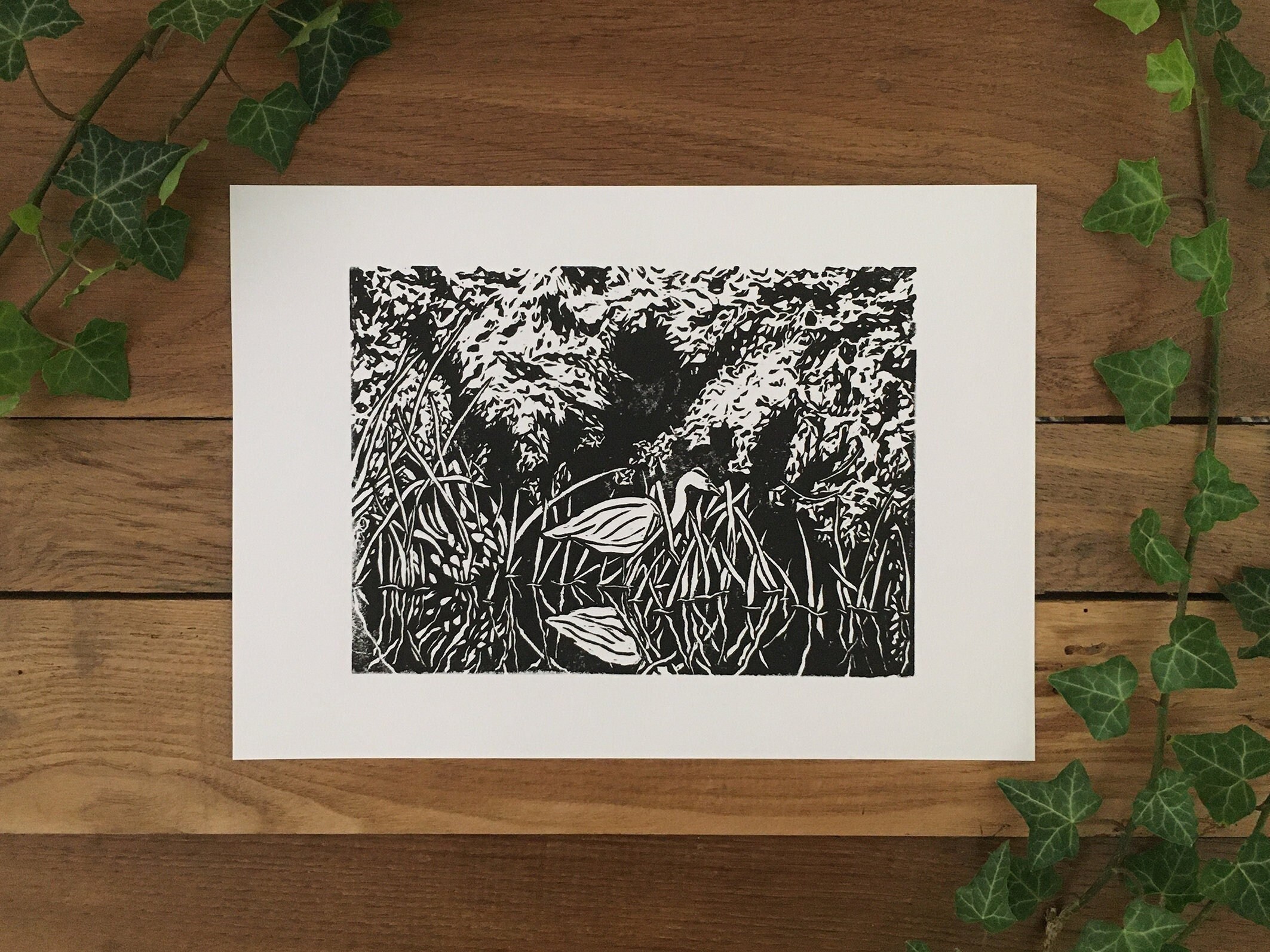 Affiche Poster A4 Conte L Cygne Gravure sur Lino Noire Pour Décoration Intérieure