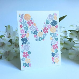 Carte Lettre Fleurs multicolore linogravure