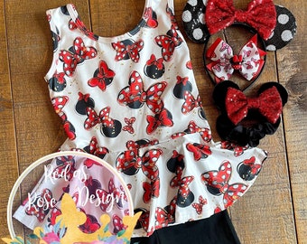 Bow Outfit/Girls 2 Piece Tank & Shorts/Summer Outfit/Mouse Outfit