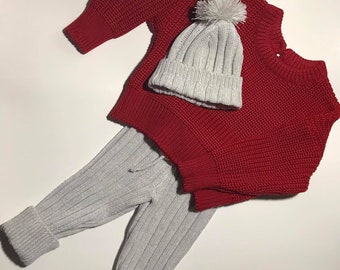 knitted  sweater ,pants and hat set for baby boy